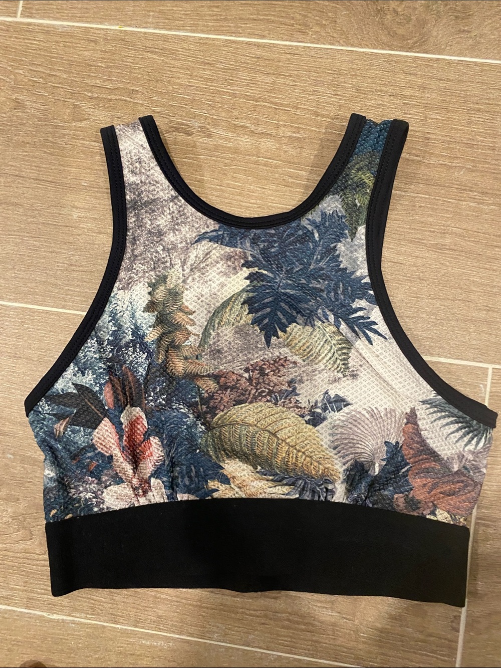 Noli Women's Botanical Print Racerback Tank Top in Blue, Green, Cream and Black